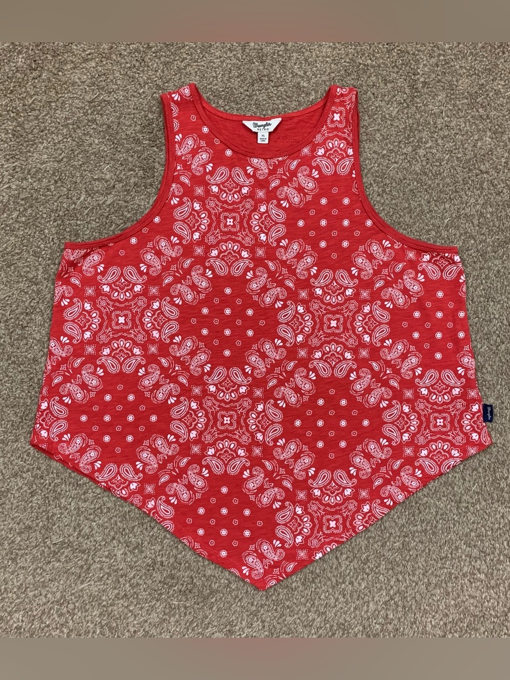 Wrangler Retro Top Womens XL Red All Over Bandana Print SleevelessTank Cowgirl